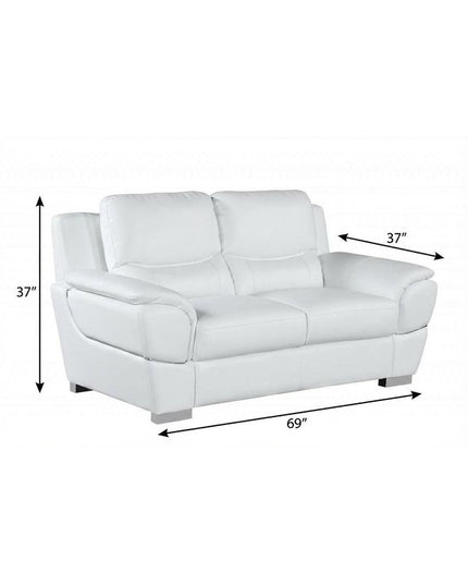 69" White And Silver Faux Leather Love Seat