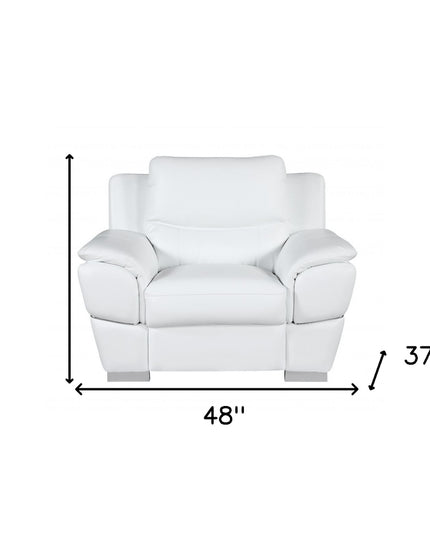48" White And Silver Leather Match Club Chair