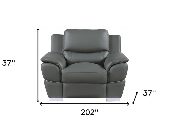 Three Piece Indoor Gray Genuine Leather Six Person Seating Set