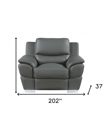 Three Piece Indoor Gray Genuine Leather Six Person Seating Set