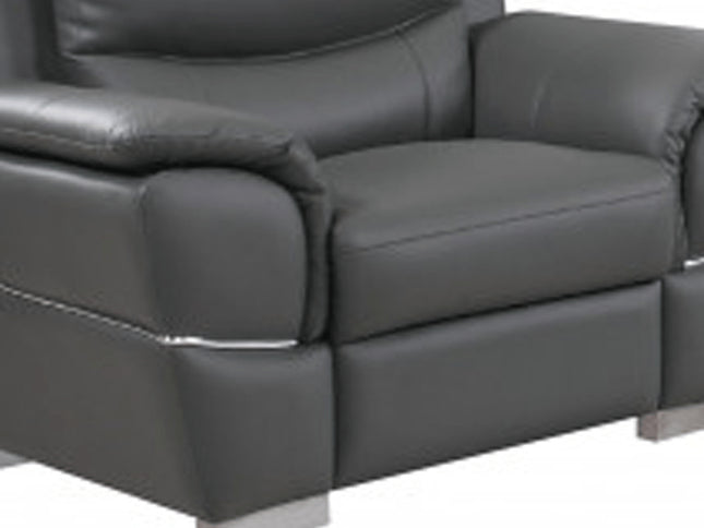 Three Piece Indoor Gray Genuine Leather Six Person Seating Set