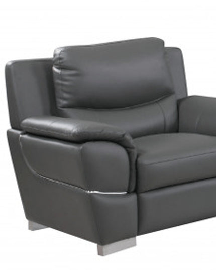 Three Piece Indoor Gray Genuine Leather Six Person Seating Set