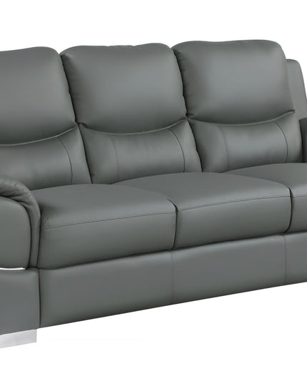 85" Gray Leather Sofa With Silver Legs