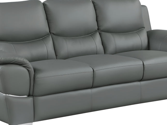 85" Gray Leather Sofa With Silver Legs