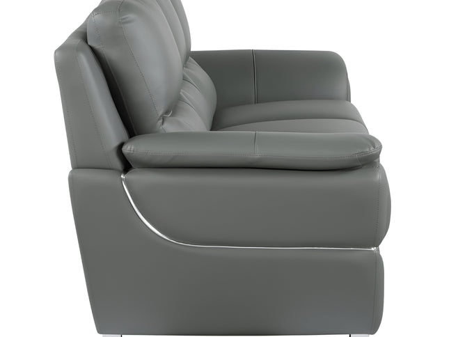 85" Gray Leather Sofa With Silver Legs