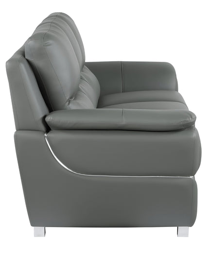 85" Gray Leather Sofa With Silver Legs