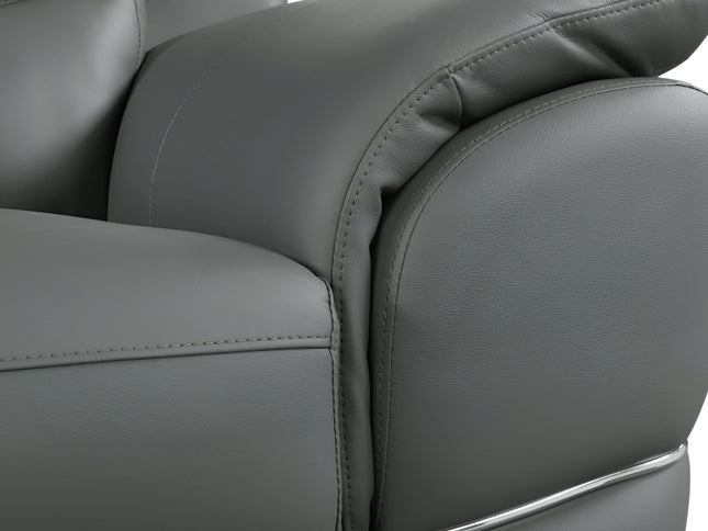 85" Gray Leather Sofa With Silver Legs