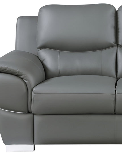 85" Gray Leather Sofa With Silver Legs