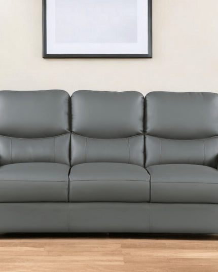 85" Gray Leather Sofa With Silver Legs