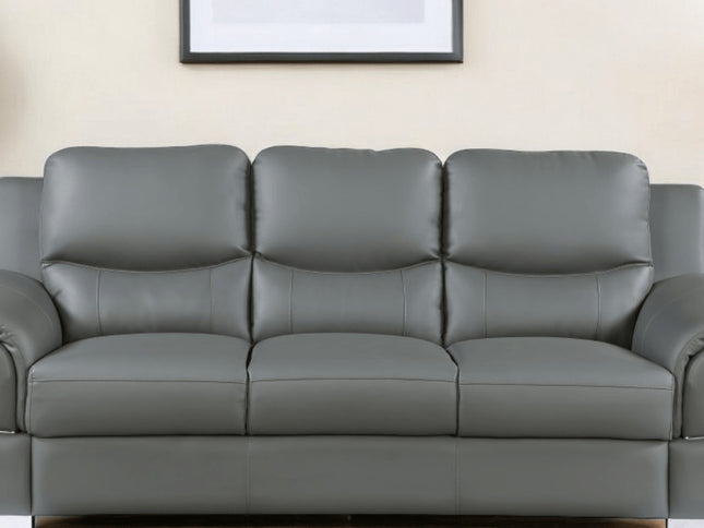 85" Gray Leather Sofa With Silver Legs