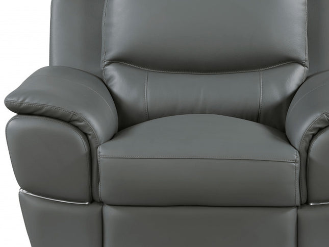 48" Gray And Silver Leather Match Club Chair