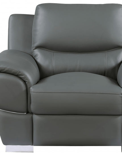48" Gray And Silver Leather Match Club Chair