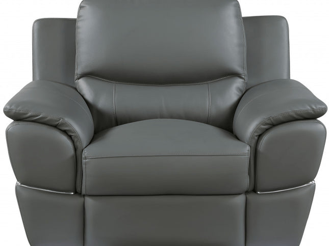 48" Gray And Silver Leather Match Club Chair
