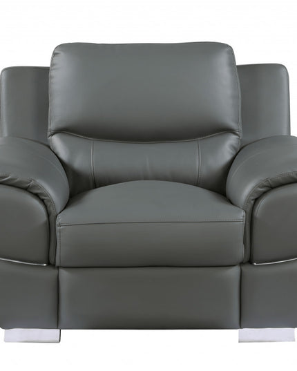 48" Gray And Silver Leather Match Club Chair