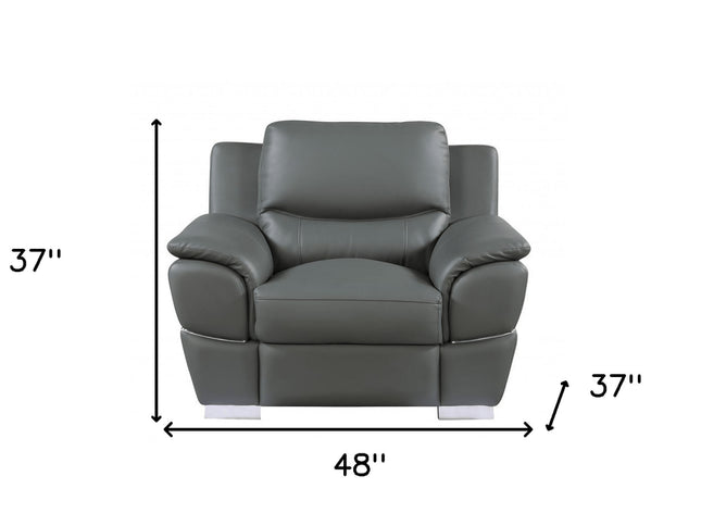48" Gray And Silver Leather Match Club Chair