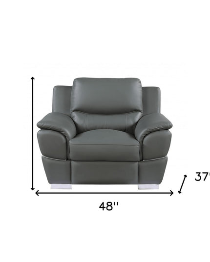 48" Gray And Silver Leather Match Club Chair