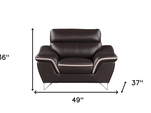 49" Brown And Silver Leather Match Club Chair