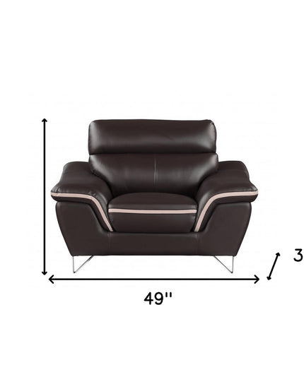 49" Brown And Silver Leather Match Club Chair