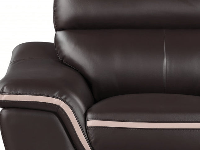49" Brown And Silver Leather Match Club Chair