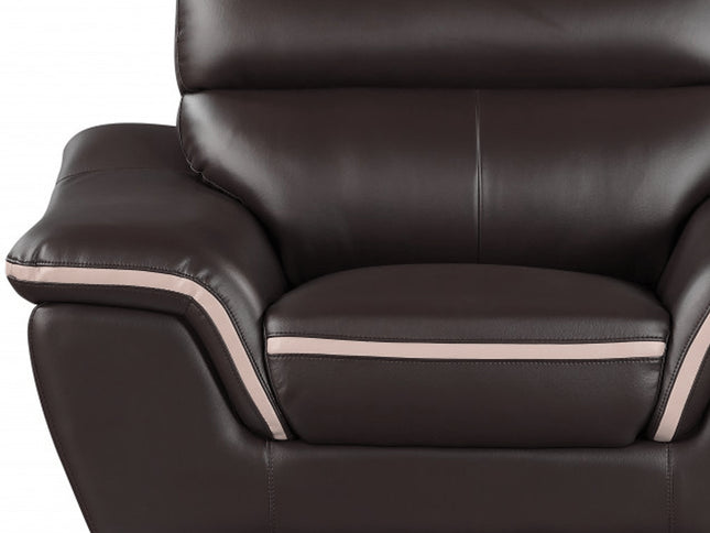 49" Brown And Silver Leather Match Club Chair