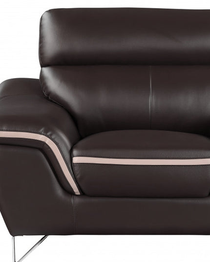 49" Brown And Silver Leather Match Club Chair