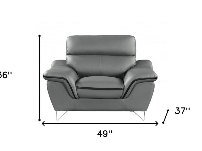 49" Gray And Silver Leather Match Convertible Chair