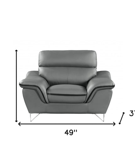 49" Gray And Silver Leather Match Convertible Chair