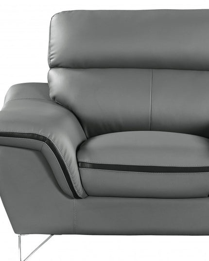 49" Gray And Silver Leather Match Convertible Chair