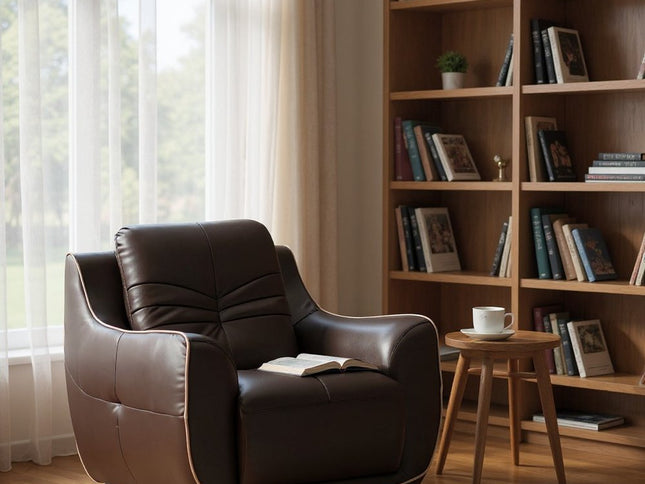 Leather Match Solid Color Flared Arms Club Chair Brown Legs