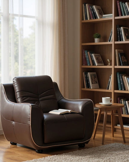 Leather Match Solid Color Flared Arms Club Chair Brown Legs