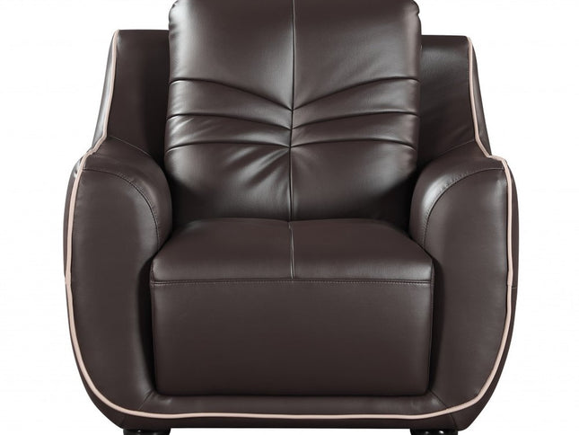 Leather Match Solid Color Flared Arms Club Chair Brown Legs