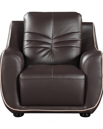 Leather Match Solid Color Flared Arms Club Chair Brown Legs