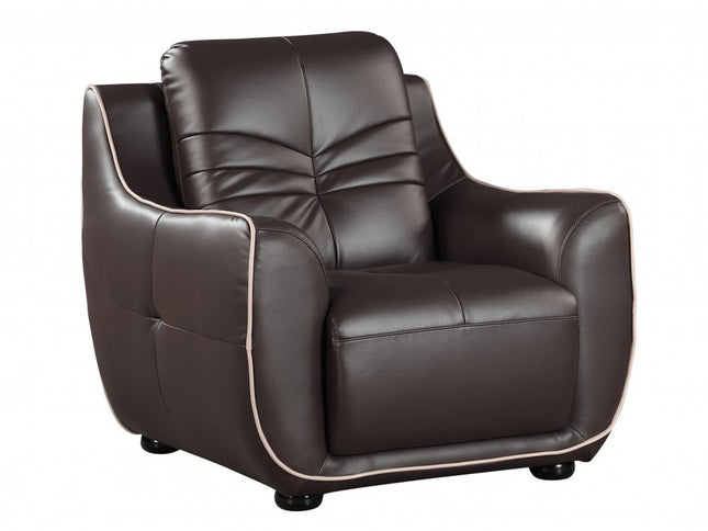 Leather Match Solid Color Flared Arms Club Chair Brown Legs