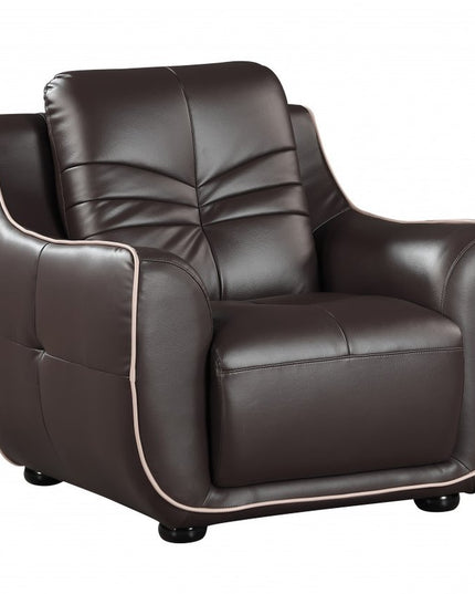 Leather Match Solid Color Flared Arms Club Chair Brown Legs