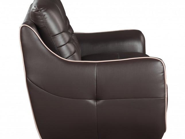 Leather Match Solid Color Flared Arms Club Chair Brown Legs