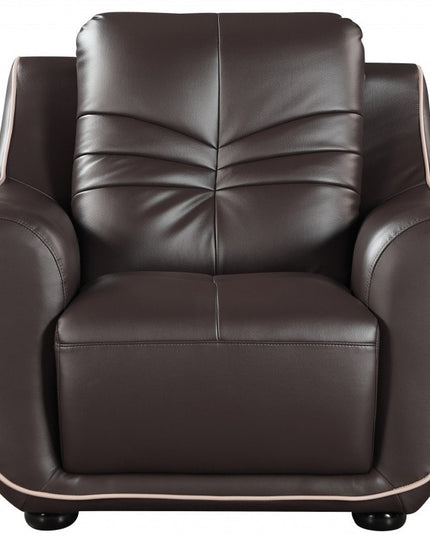 Leather Match Solid Color Flared Arms Club Chair Brown Legs