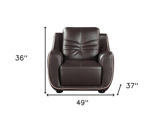 Leather Match Solid Color Flared Arms Club Chair Brown Legs