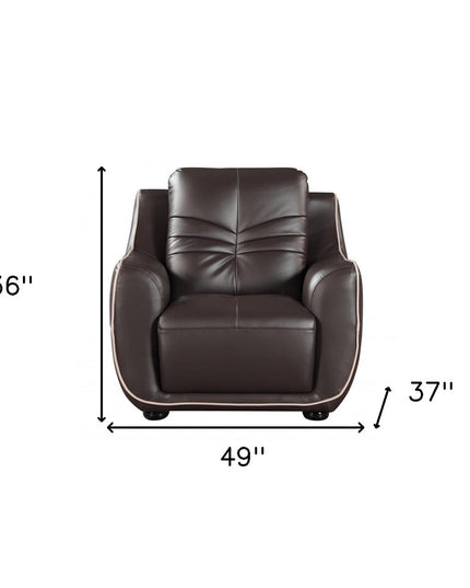 Leather Match Solid Color Flared Arms Club Chair Brown Legs