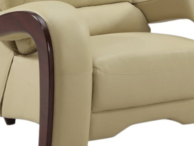 39" Beige and Brown Leather Arm Chair