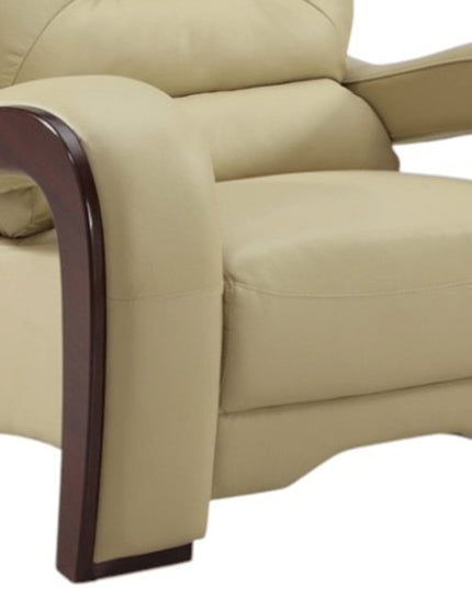 39" Beige and Brown Leather Arm Chair