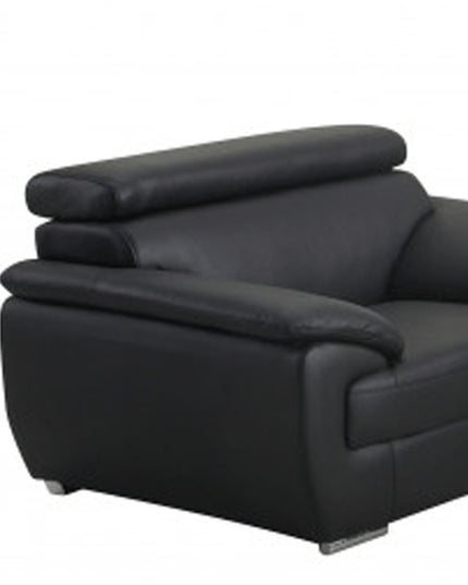 Three Piece Indoor Black Genuine Leather Six Person Seating Set