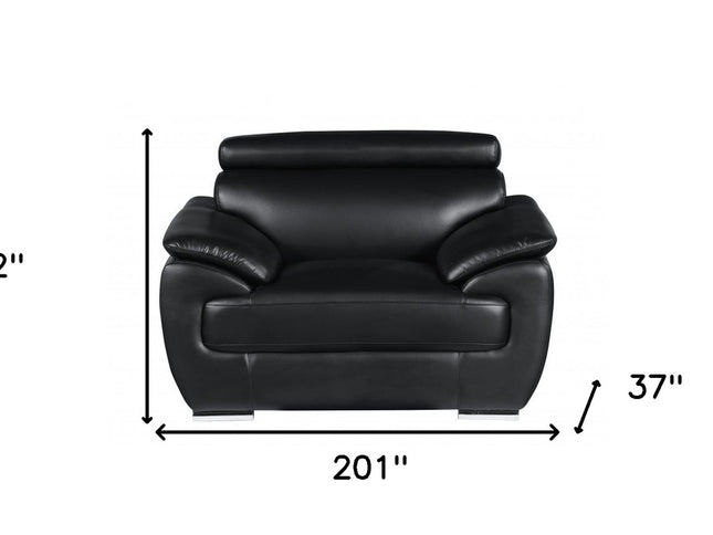 Three Piece Indoor Black Genuine Leather Six Person Seating Set