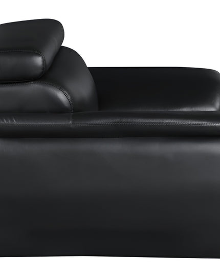 86" Black Leather Sofa With Silver Legs