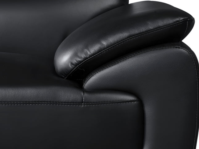 86" Black Leather Sofa With Silver Legs