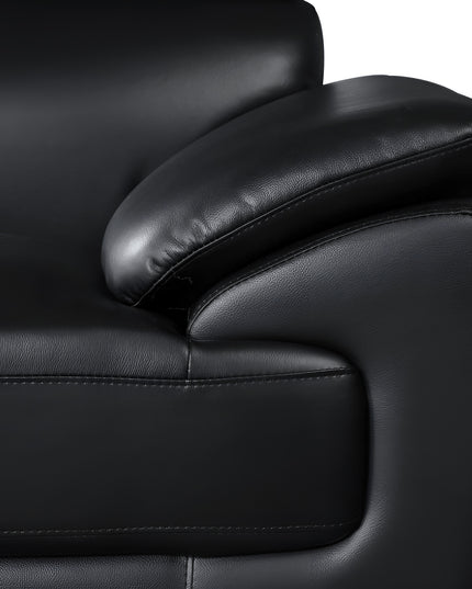 86" Black Leather Sofa With Silver Legs