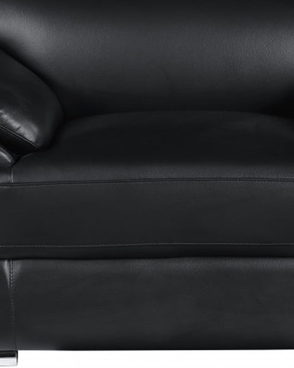 38" Black And White Genuine Leather Chair and a Half