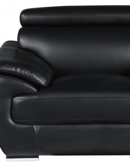 38" Black And White Genuine Leather Chair and a Half