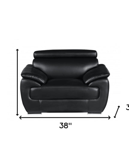 38" Black And White Genuine Leather Chair and a Half