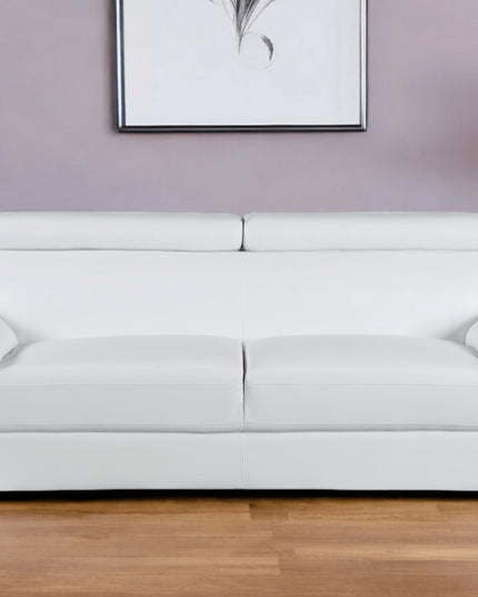 86" White Leather Sofa With Silver Legs