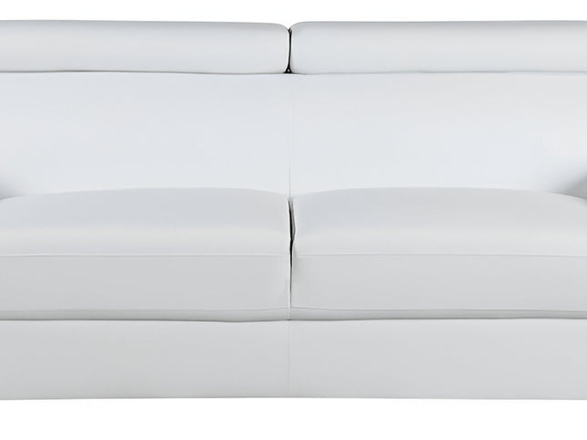 86" White Leather Sofa With Silver Legs